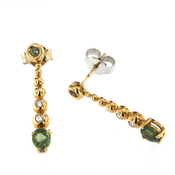 Bubble 18K Rose Gold Earrings w. Diamonds & Green Sapphire