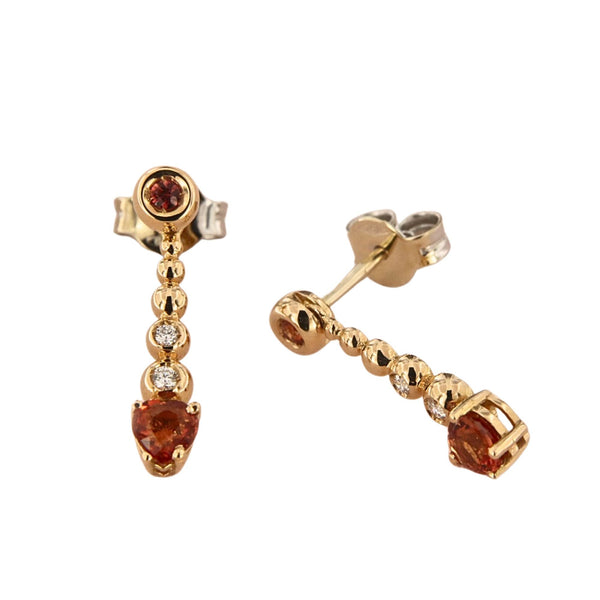 Bubble 18K Rose Gold Earrings w. Diamonds & Orange Sapphire