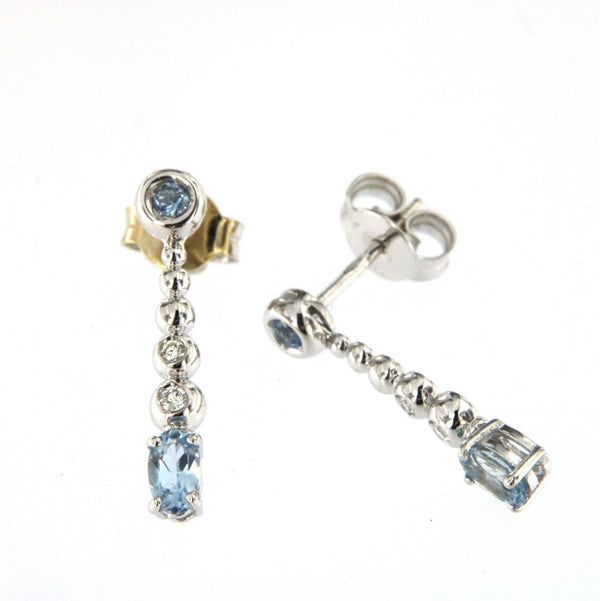 Bubble 18K White Gold Earrings w. Diamonds & Light Blue Aquamarine