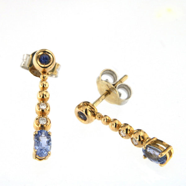 Bubble 18K Rose Gold Earrings w. Diamonds & Blue Sapphire