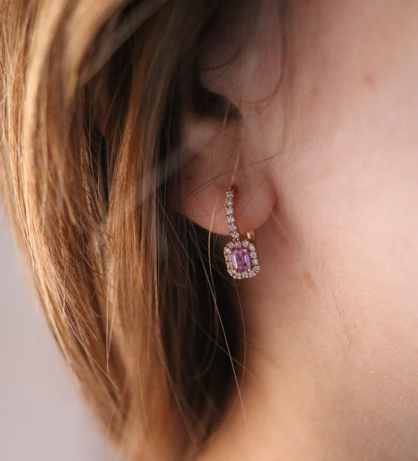 Candy 18K Rose Gold Earrings w. Diamonds & Pink Sapphire