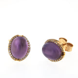 Cabouchon 18K Rose Gold Earrings w. Diamonds & Amethyst