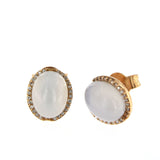 Cabouchon 18K Rose Gold Earrings w. Diamonds & Chalcedony