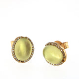 Cabouchon 18K Rose Gold Earrings w. Diamonds & Green Quartz