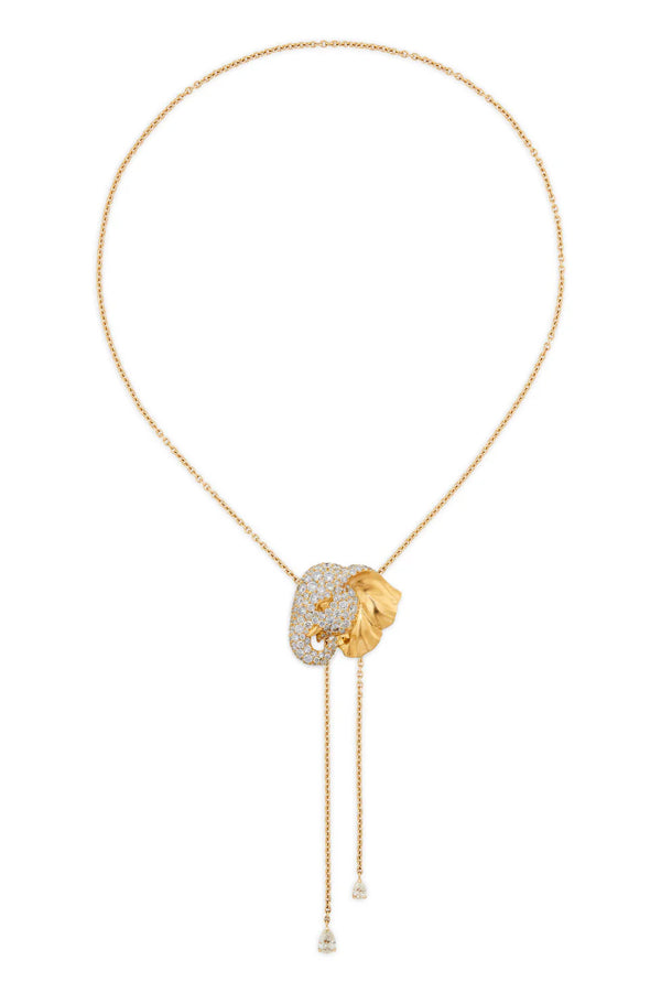 Elephant Neglige 18K Gold Necklaces & Brooche w. Lab-Grown Diamond