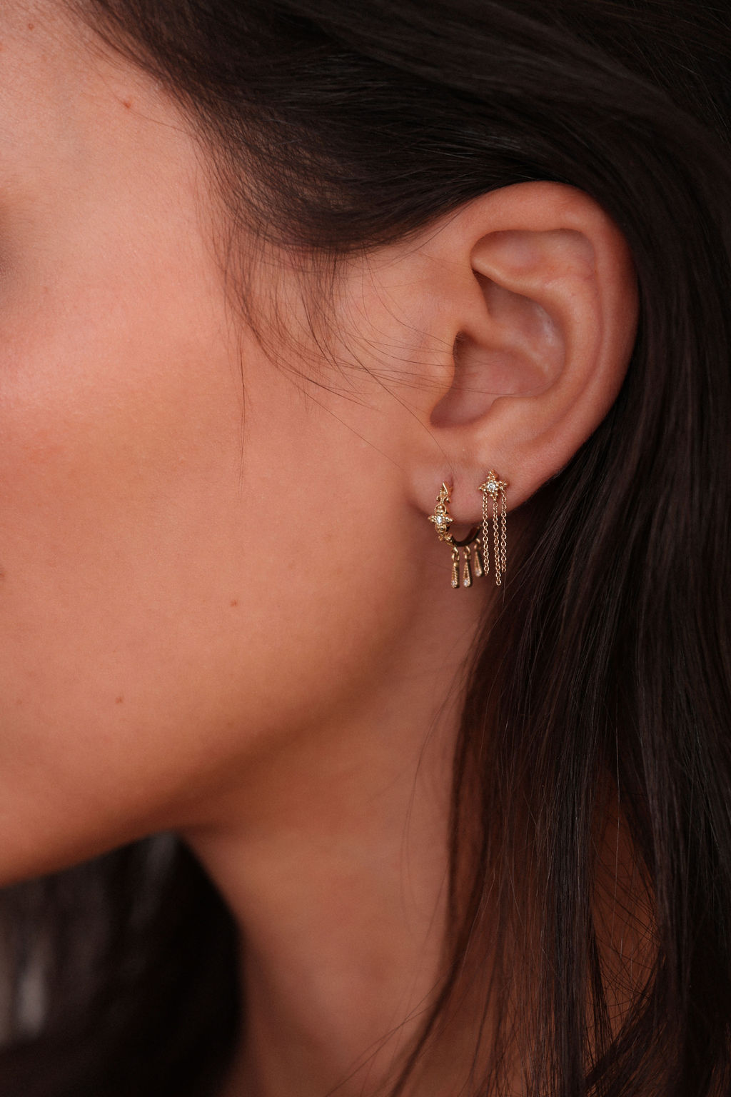 Greta Mini 18K Gold Earring w. Diamonds