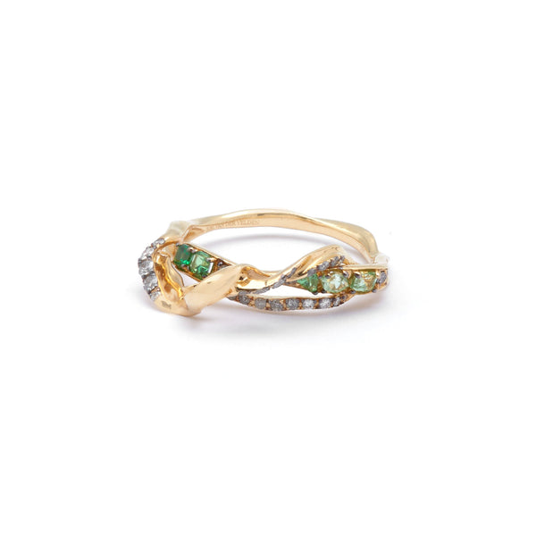 Exhale Stackable 18K Gold Ring w. Tsavorites