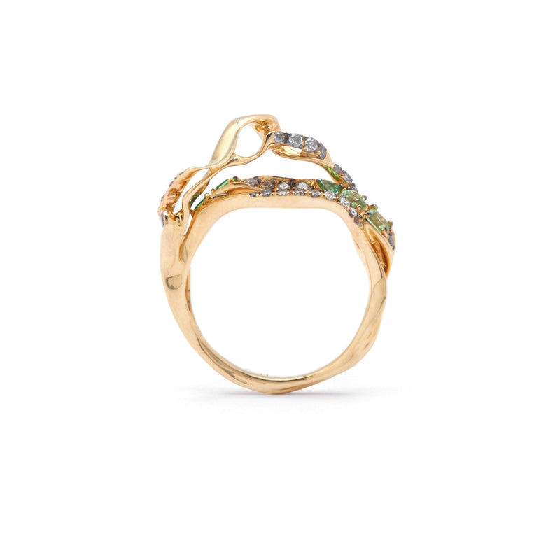Exhale Stackable 18K Gold Ring w. Tsavorites