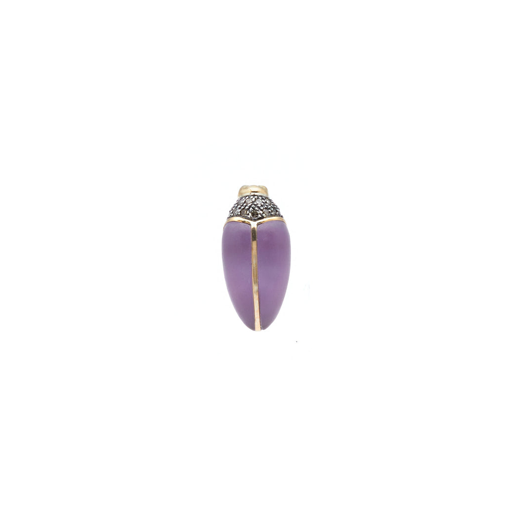 Mini Scarab 18K Gold & Silber Stud w. Amethyst & Diamonds