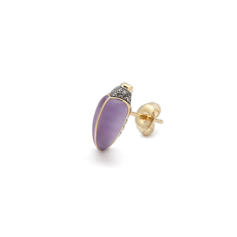 Mini Scarab 18K Gold & Silver Stud w. Amethyst & Diamonds