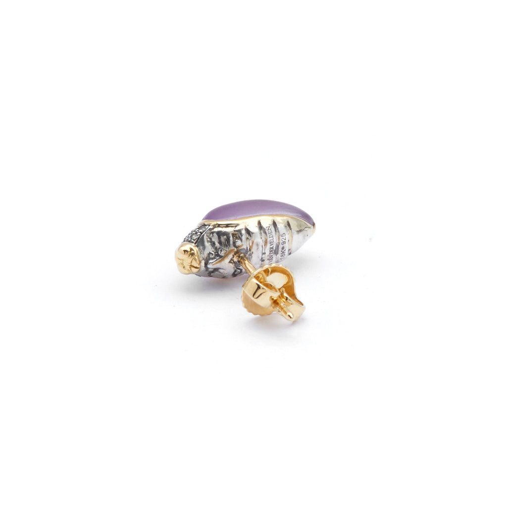 Mini Scarab 18K Gold & Silber Stud w. Amethyst & Diamonds