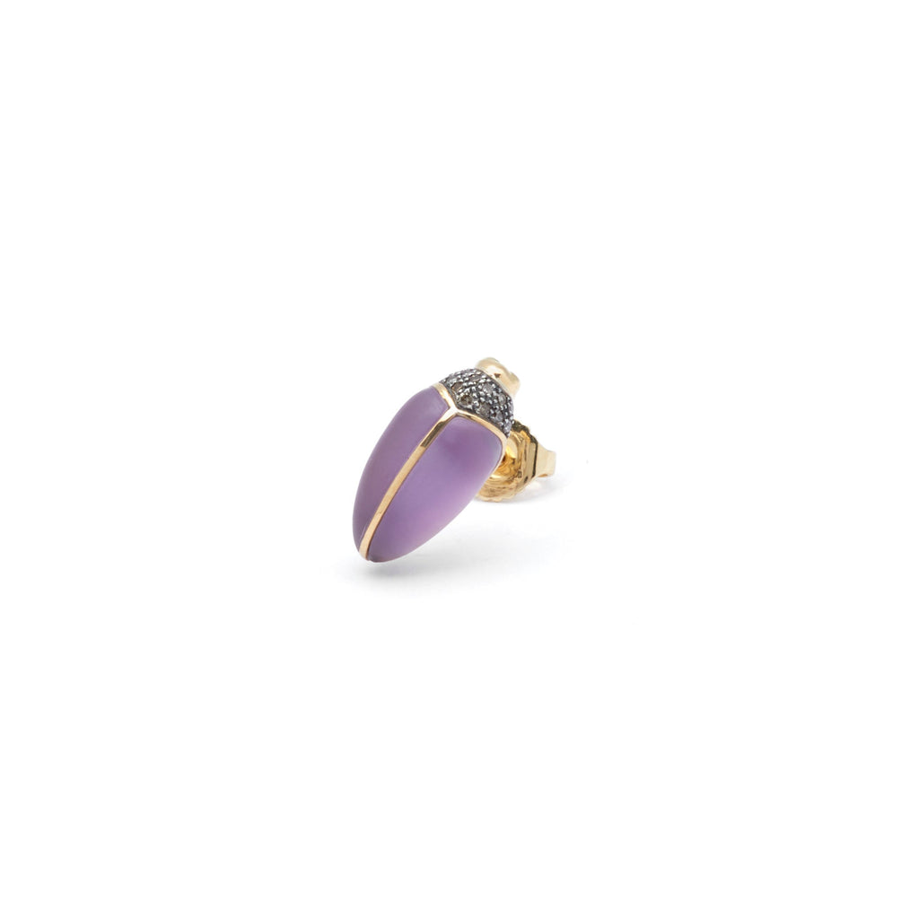 Mini Scarab 18K Gold & Silber Stud w. Amethyst & Diamonds