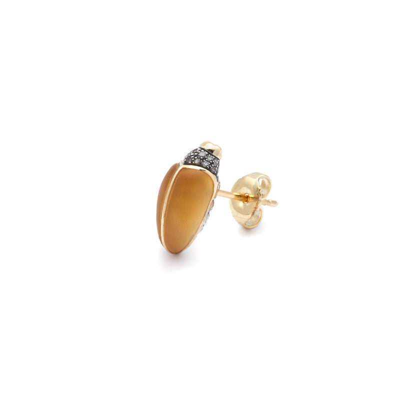 Mini Scarab 18K Gold & Silver Stud w. Citrine