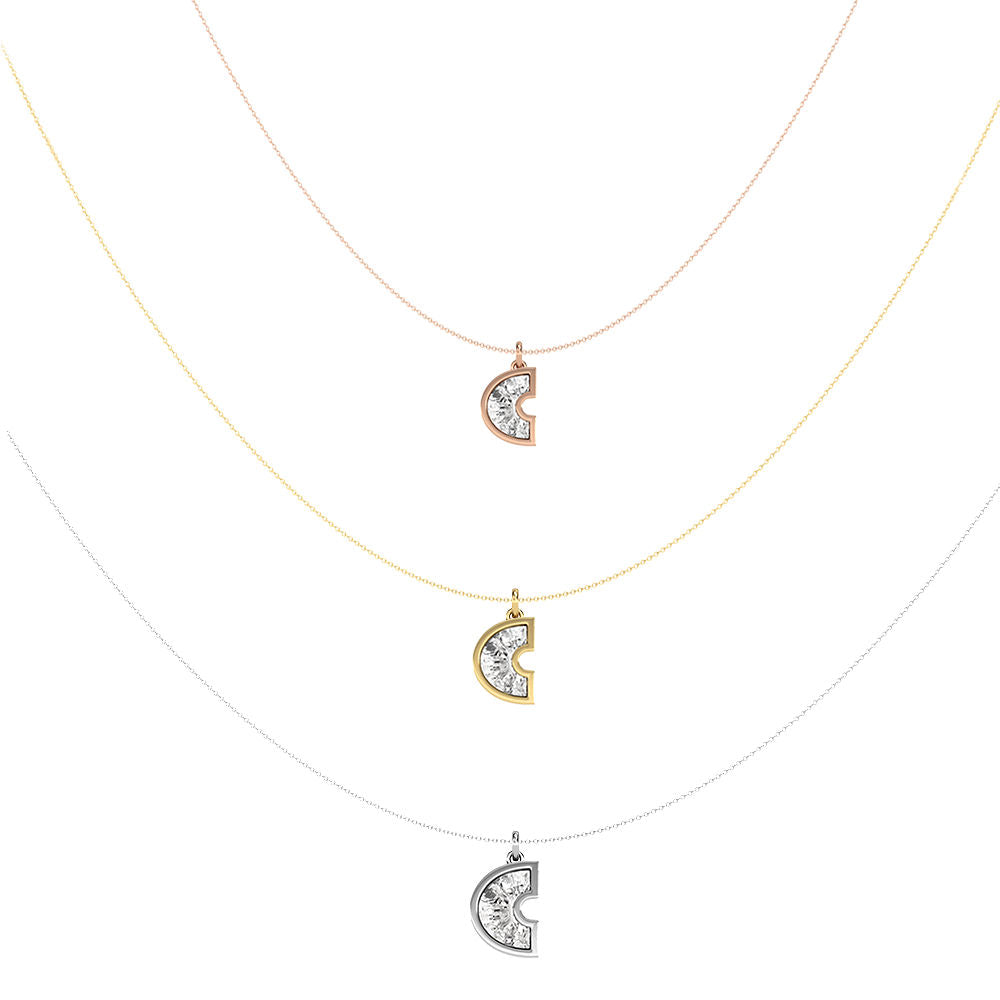 Alphabet 18K Gold, Rosegold or Whitegold Inital C Pendant w. Solitaire Lab-Grown Diamond
