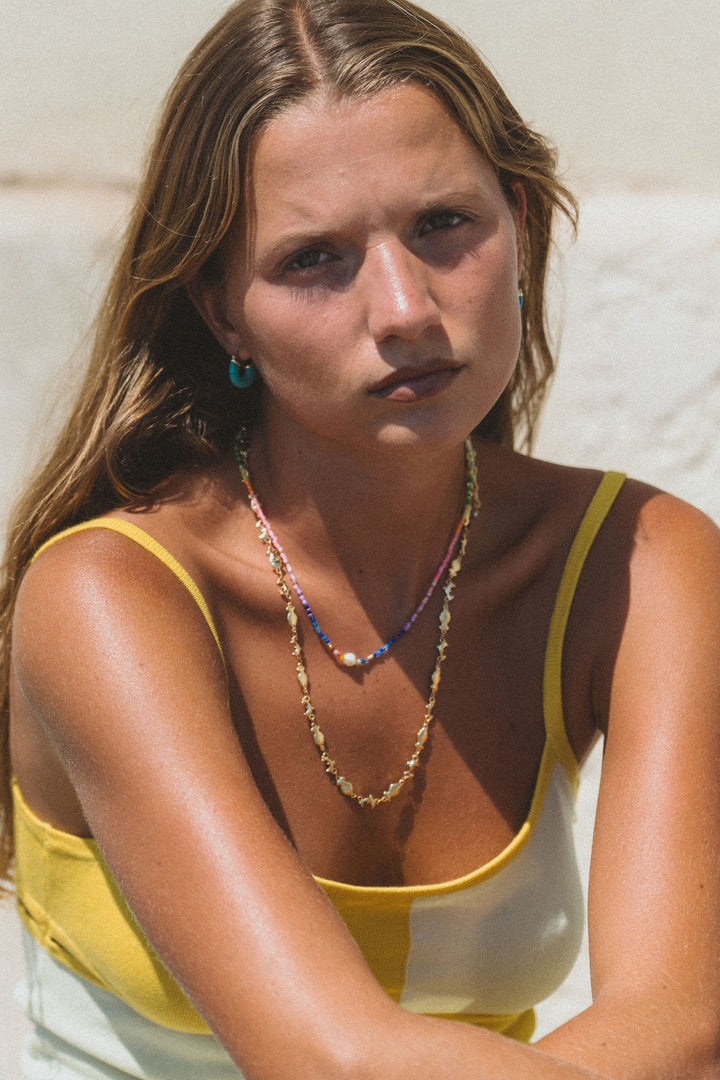 Capri Gold Plated Necklace w. Mixed Coloured Beads