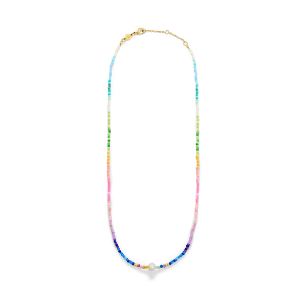 Capri Gold Plated Necklace w. Mixed Coloured Beads