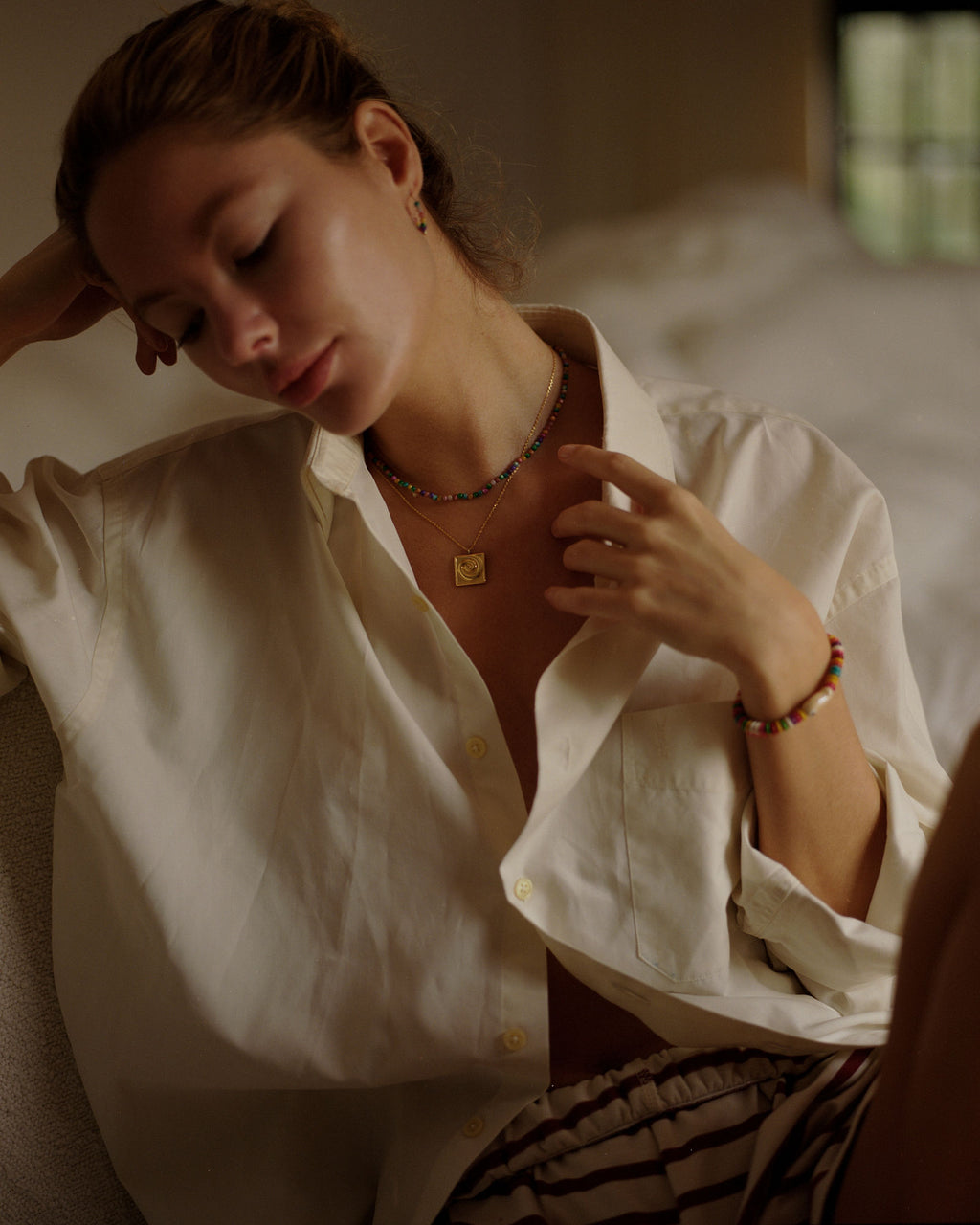 Carnival Gold Plated Necklace w. Mixed Coloured Beads