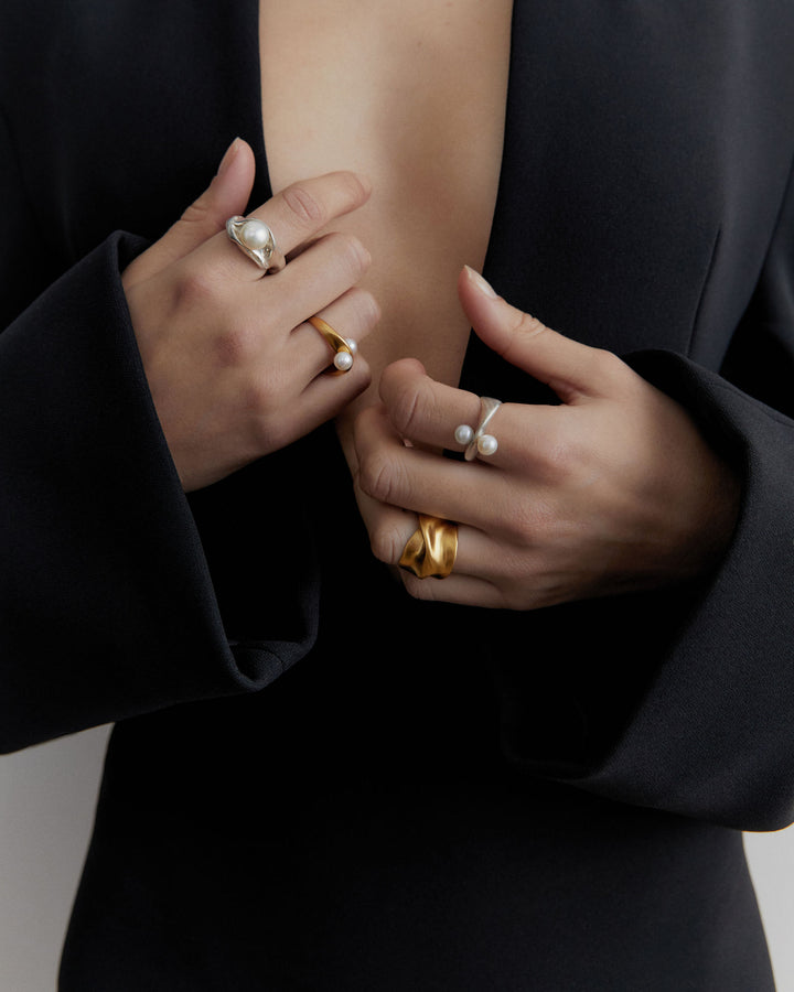 Enlace Gold Plated Ring w. Freshwater Pearls