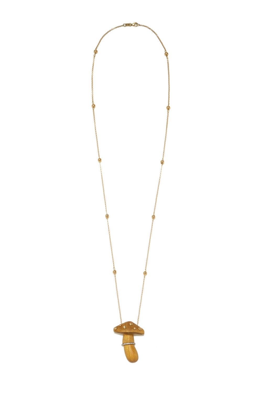 Carved yellow wood mushroom 18K Gold Necklace w. Diamond