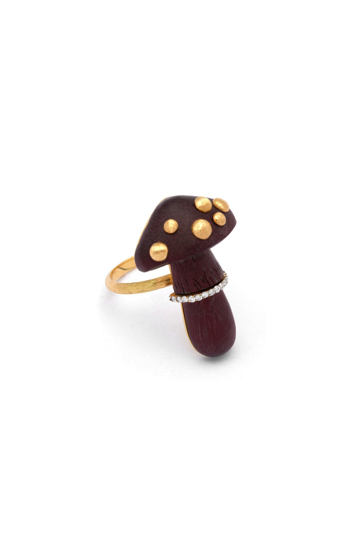 Carved mushroom purple wood 18K Gold Ring