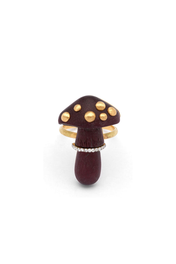 Carved mushroom purple wood 18K Gold Ring