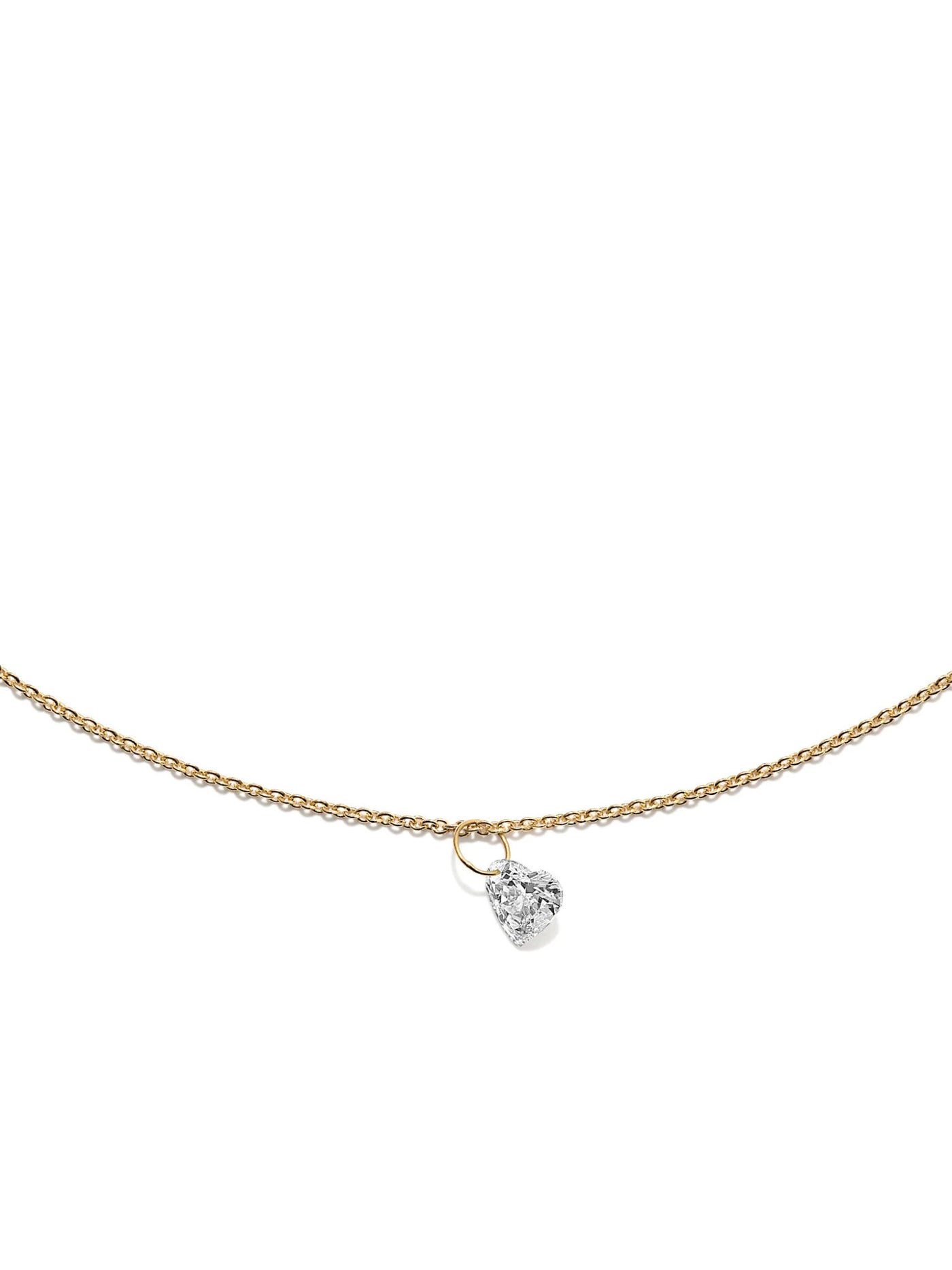 Gold Plated Necklace w. Floating Lab-Grown Heart Diamond
