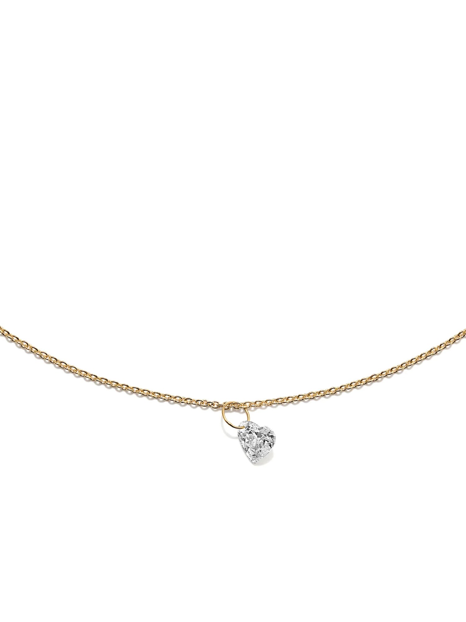 Gold Plated Necklace w. Floating Lab-Grown Heart Diamond