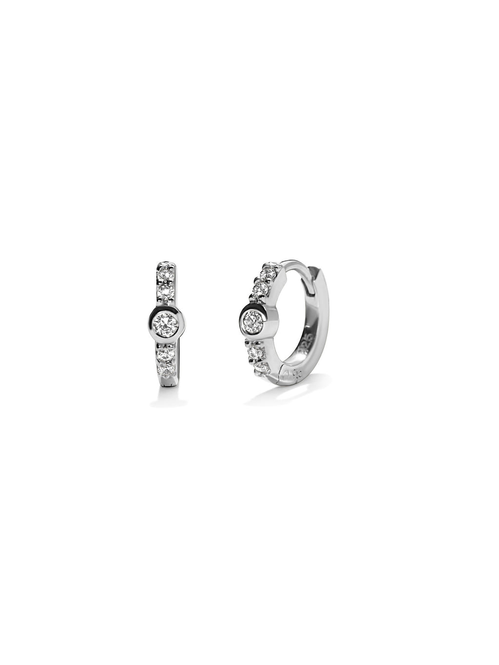 Center Stone Silver Mini Huggies w. Zirconias