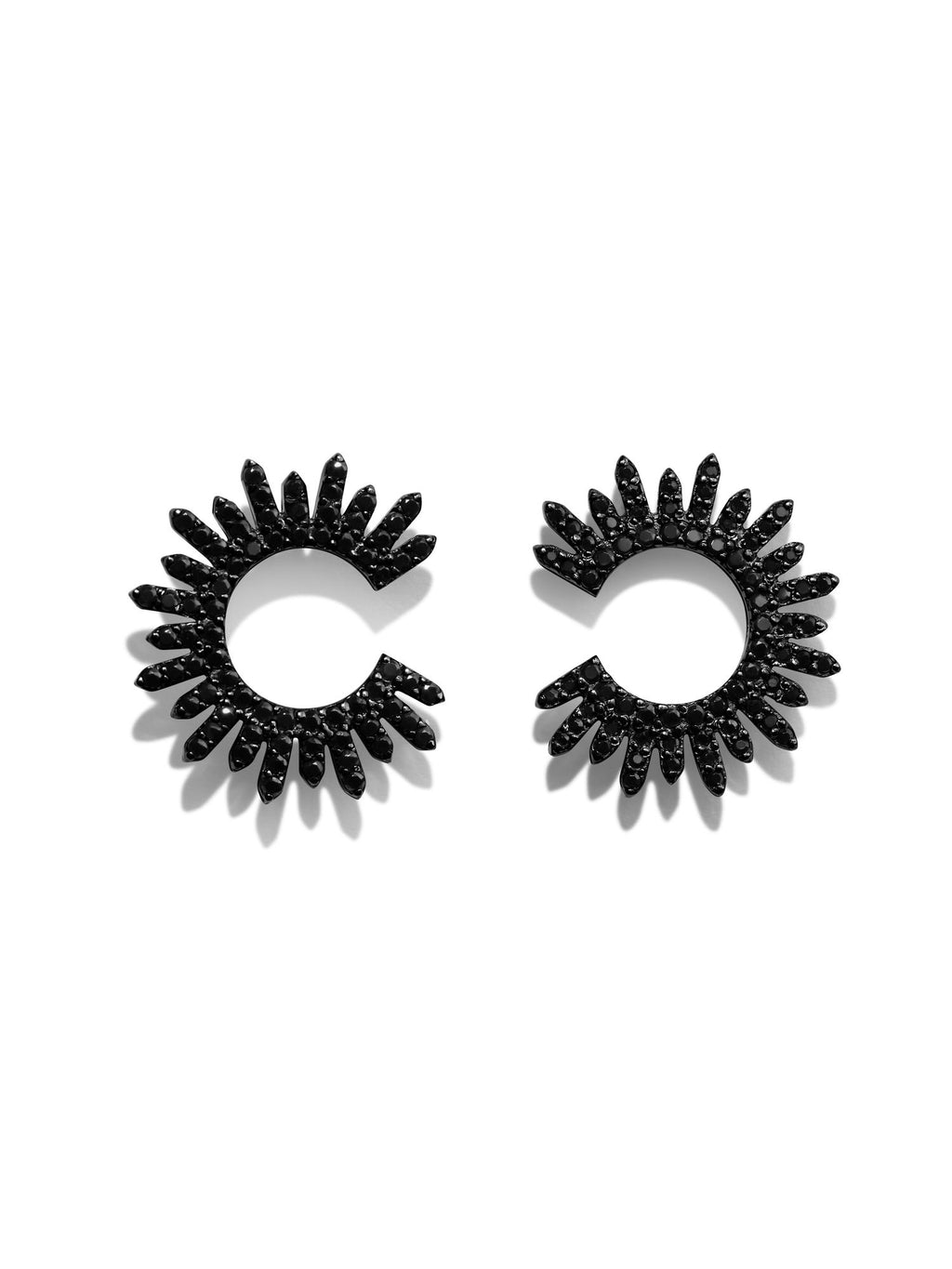 Mini Moon Star Black Silver Earrings w. Black Zirconias