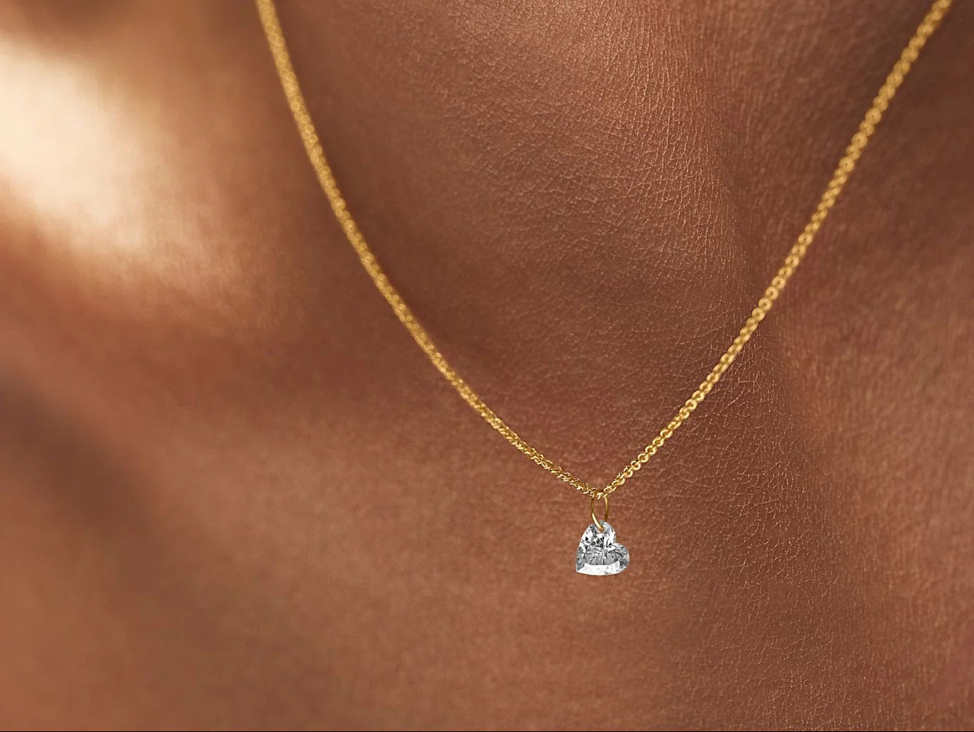 Gold Plated Necklace w. Floating Lab-Grown Heart Diamond