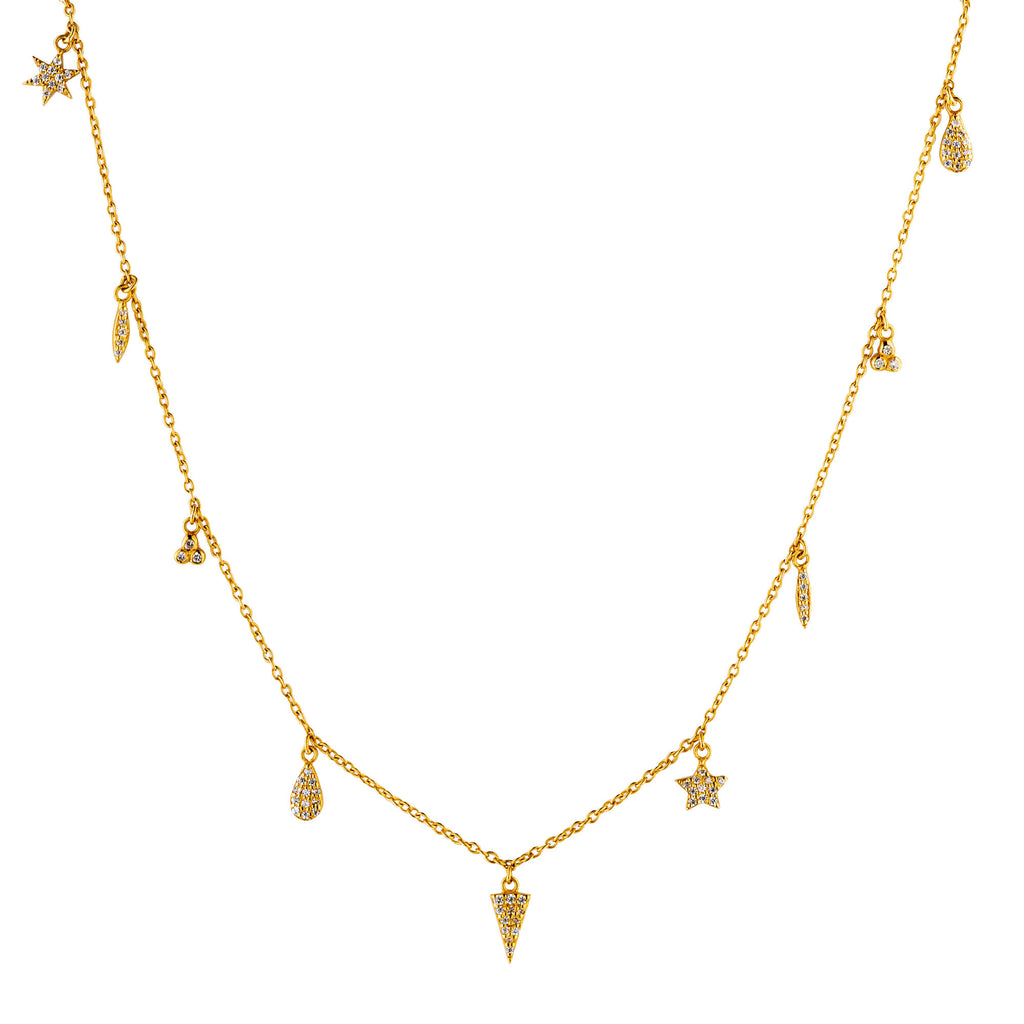 9 Charm Gold Plated Halskette w. Zirkonia