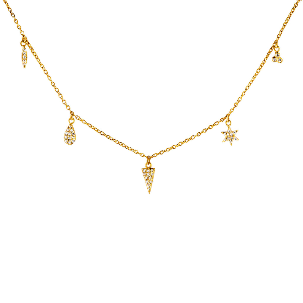 9 Charm Gold Plated Halskette w. Zirkonia