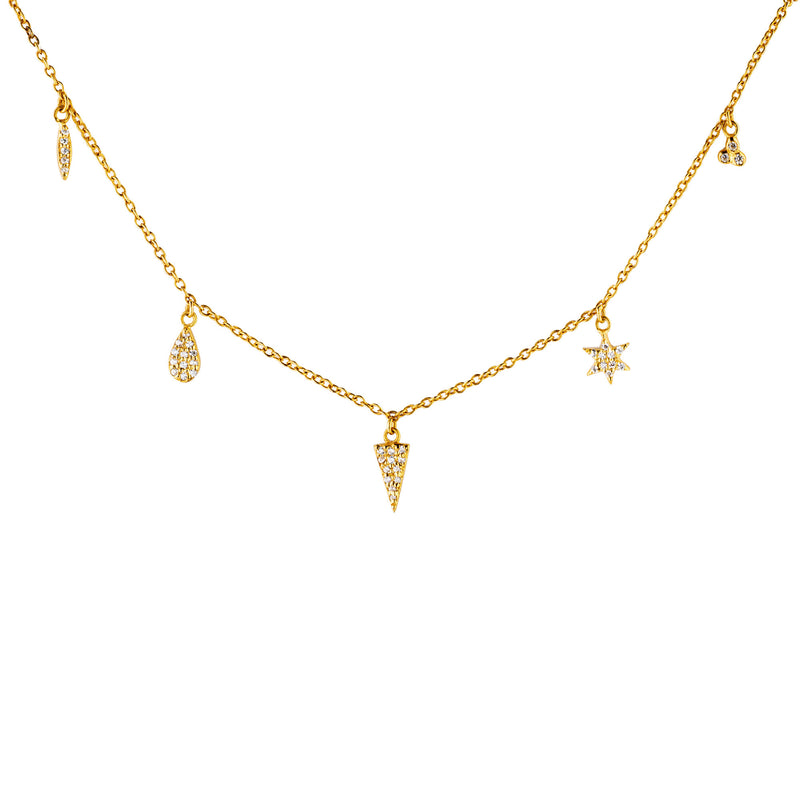 5 Charm Gold Plated Necklace w. Zirconia