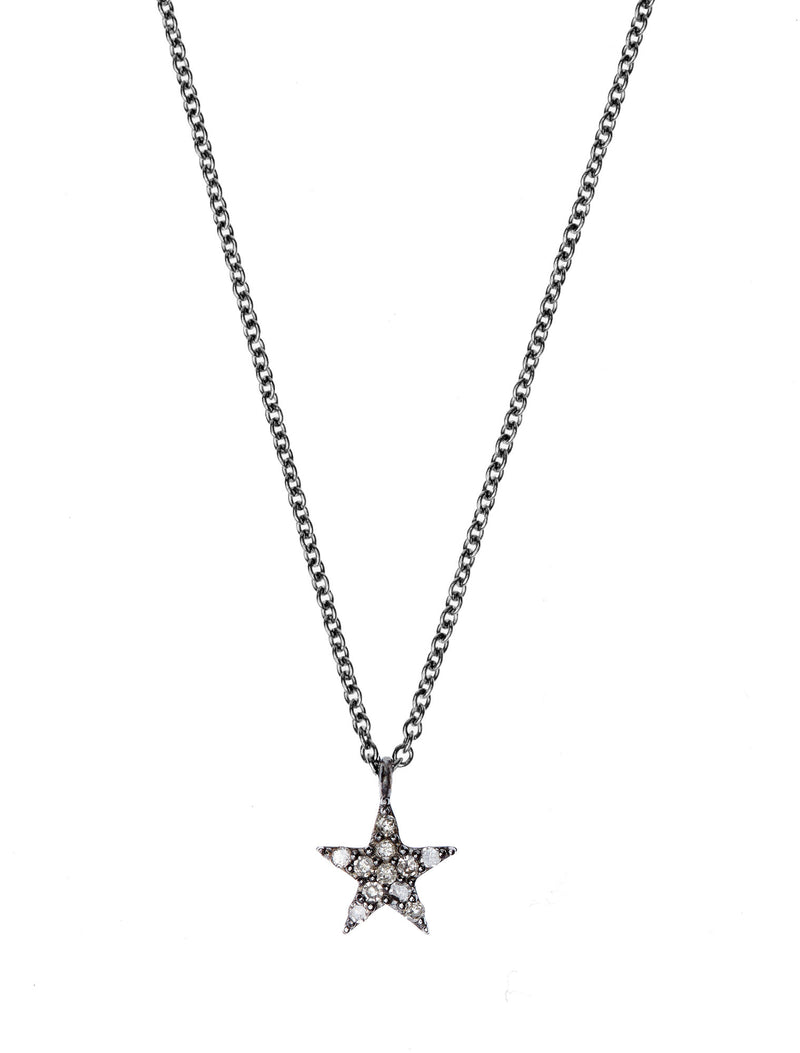 Small Star Black Ruthenium on Silver Necklace w. Diamonds