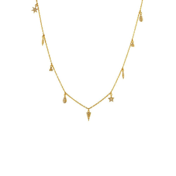 9 Charm Gold Plated Necklace w. Zirconia