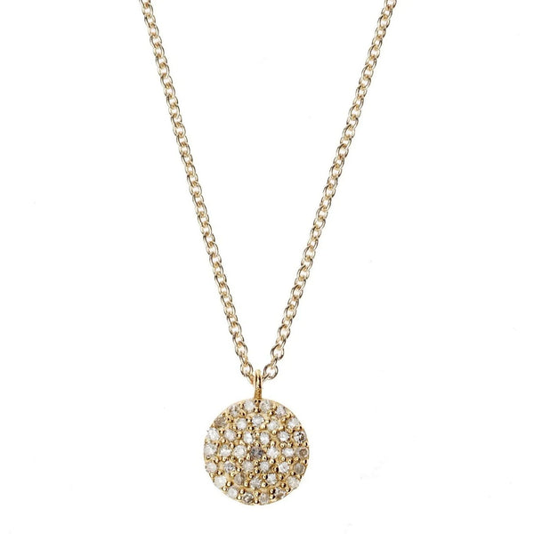 Small Gold Plated Diamond Disc Necklace w. Light Brown Diamonds