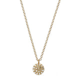 Large Gold Plated Diamond Disc Necklace w. Light Brown DIamonds