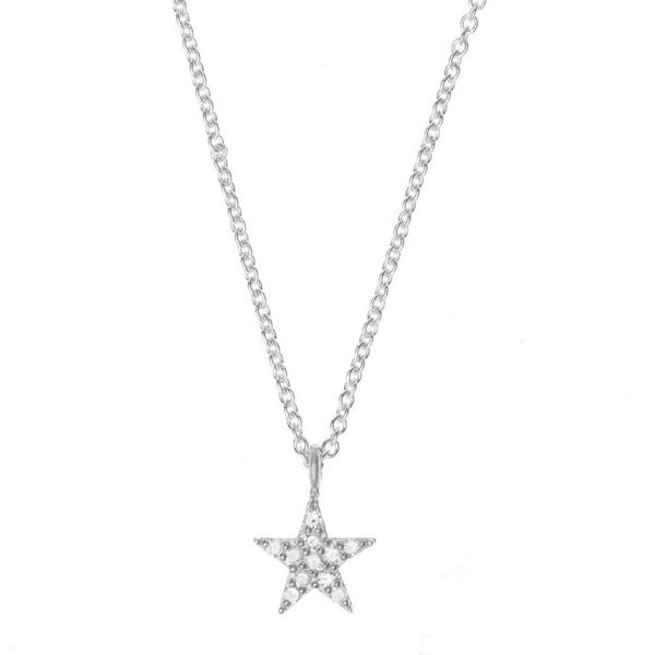 Small Star White Rhodium on Silver Necklace w. Diamonds