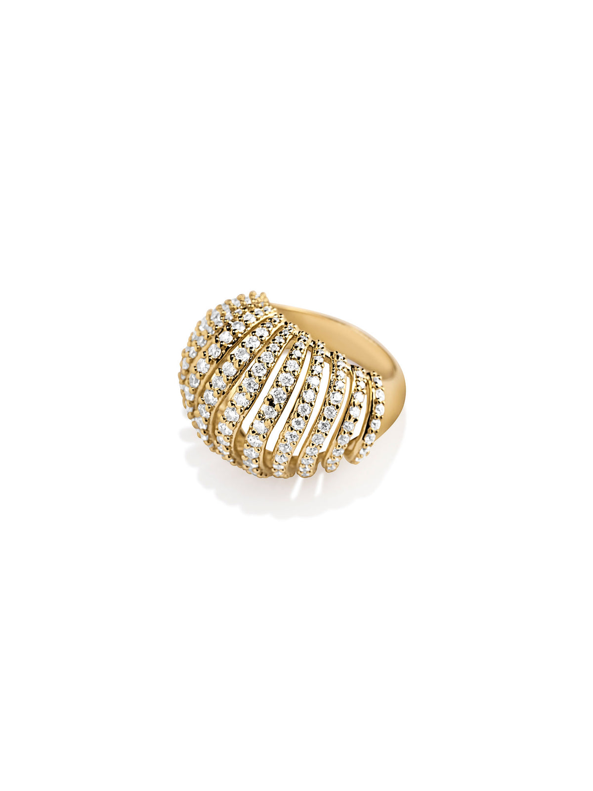 Ribbed VOID 18K Gold Plated Ring w. Zirconias