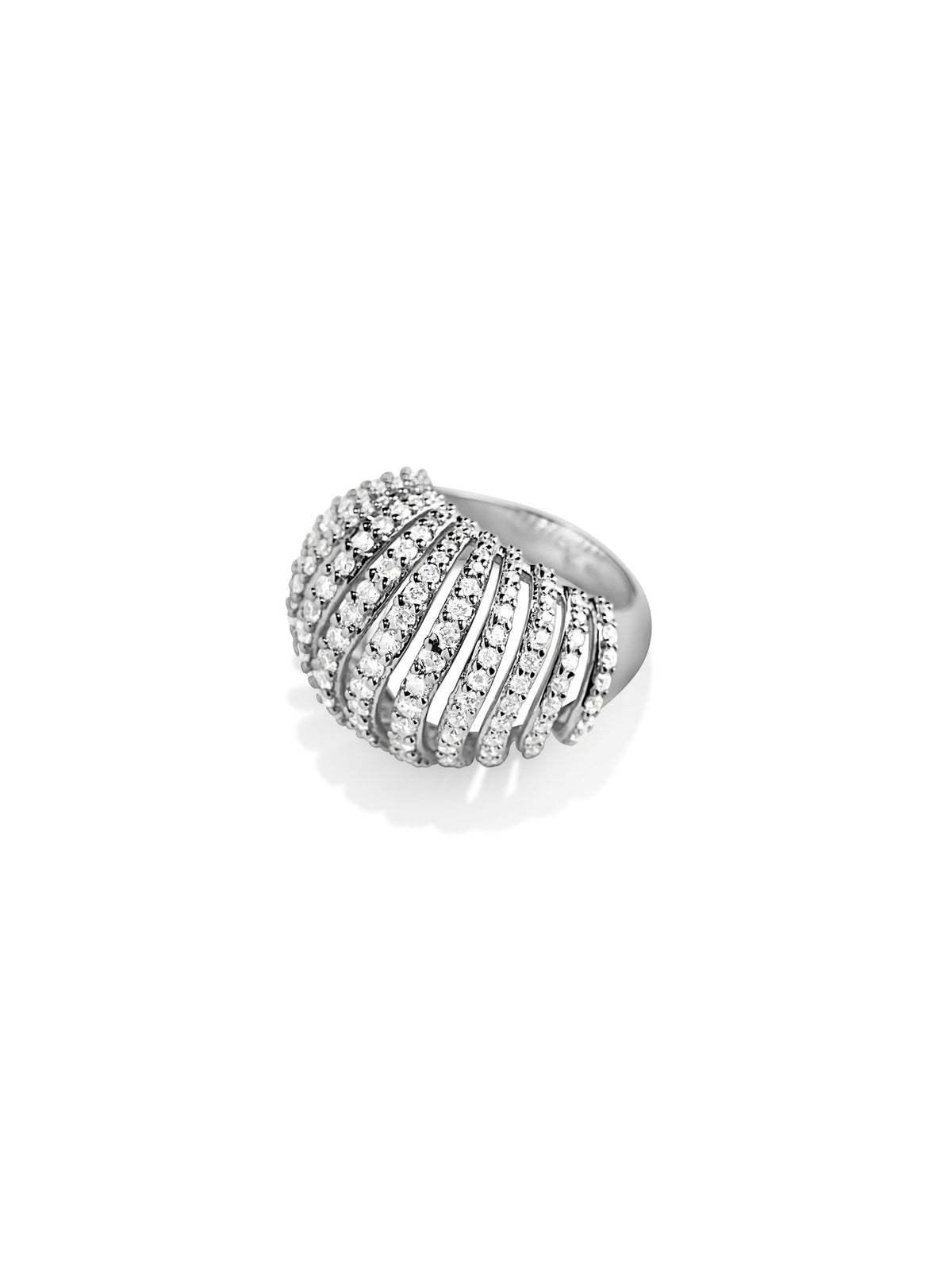 Ribbed VOID Silver Ring w. Zirconias