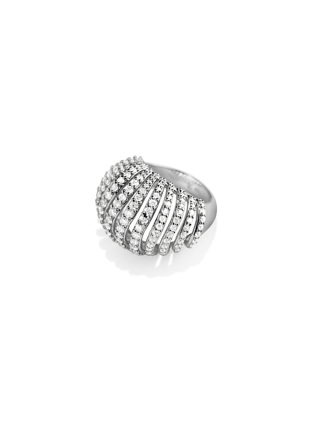 Ribbed VOID Silver Ring w. Zirconias