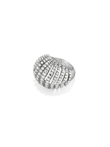 Ribbed VOID Silver Ring w. Zirconias