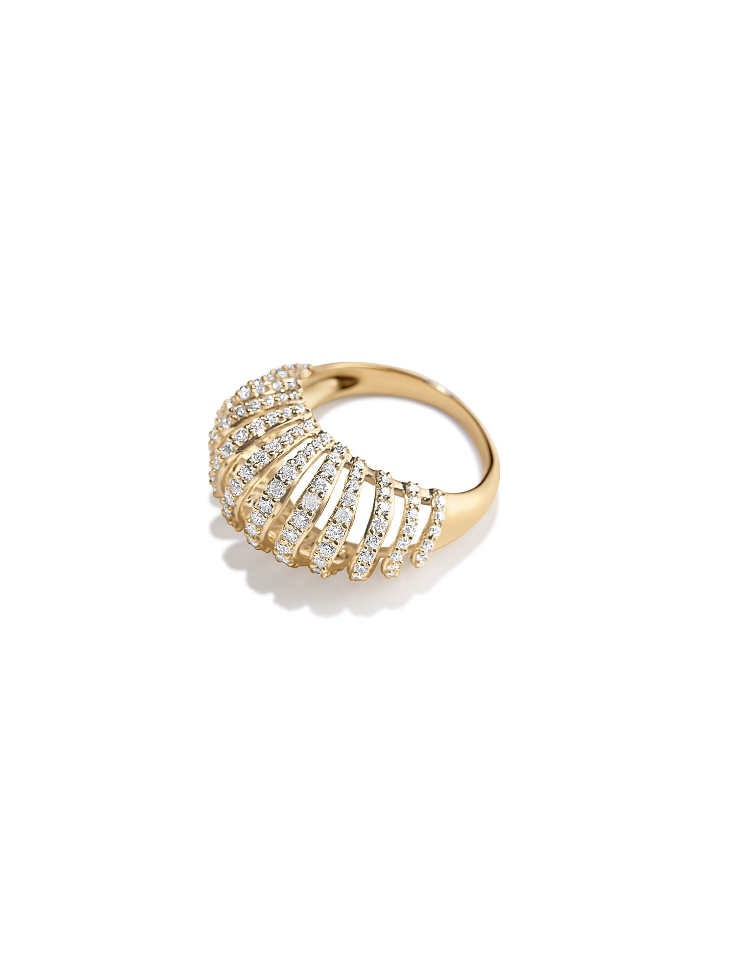 Ribbed VOID 18K Gold Plated Ring w. Zirconias