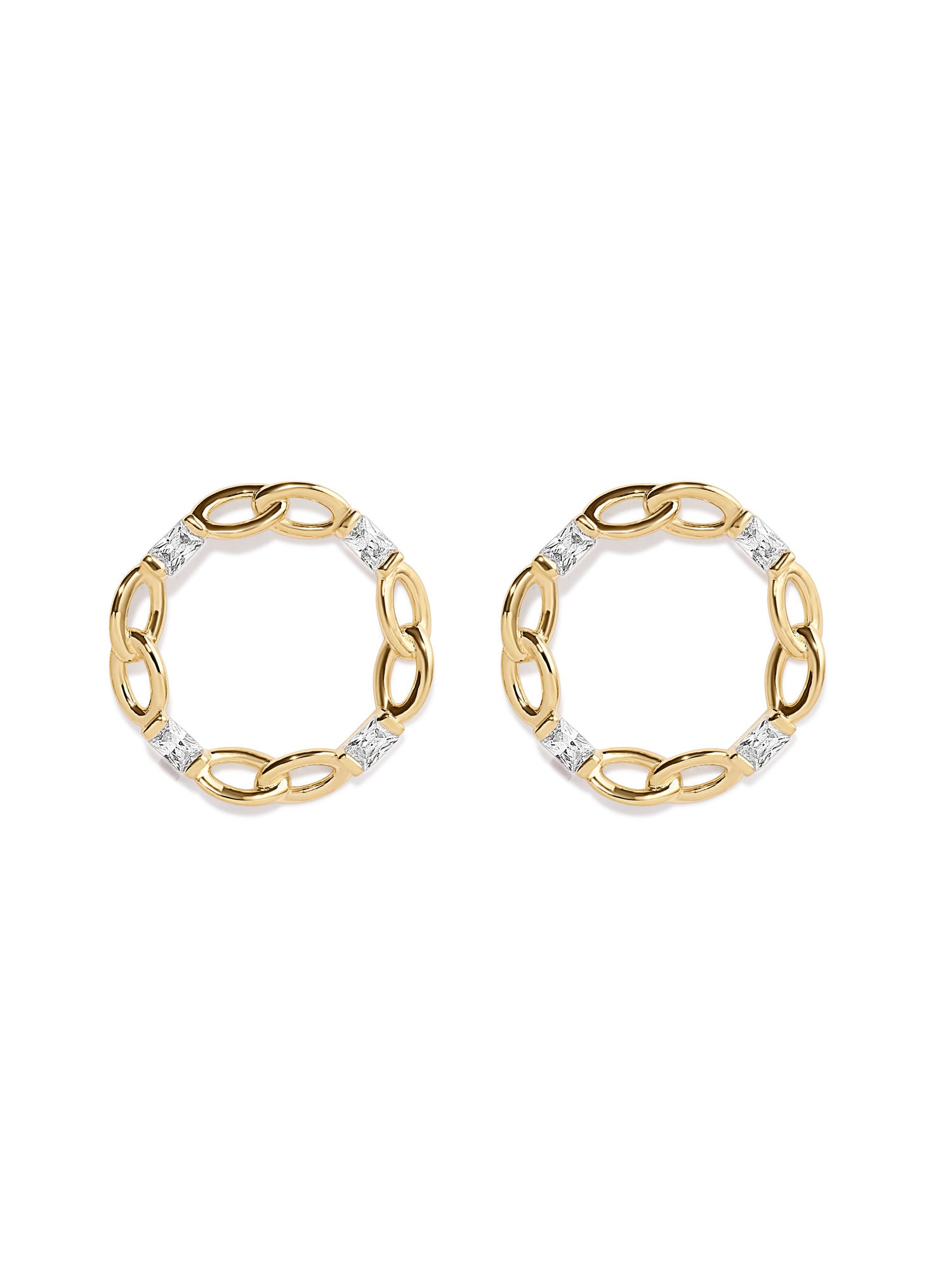 Baguette Circle Gold Plated Earrings w. Zirconia