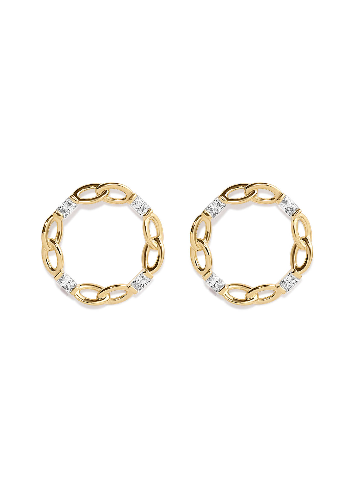 Baguette Kreis weißes Rhodium an silbernen Ohrringen w. Zirkonia