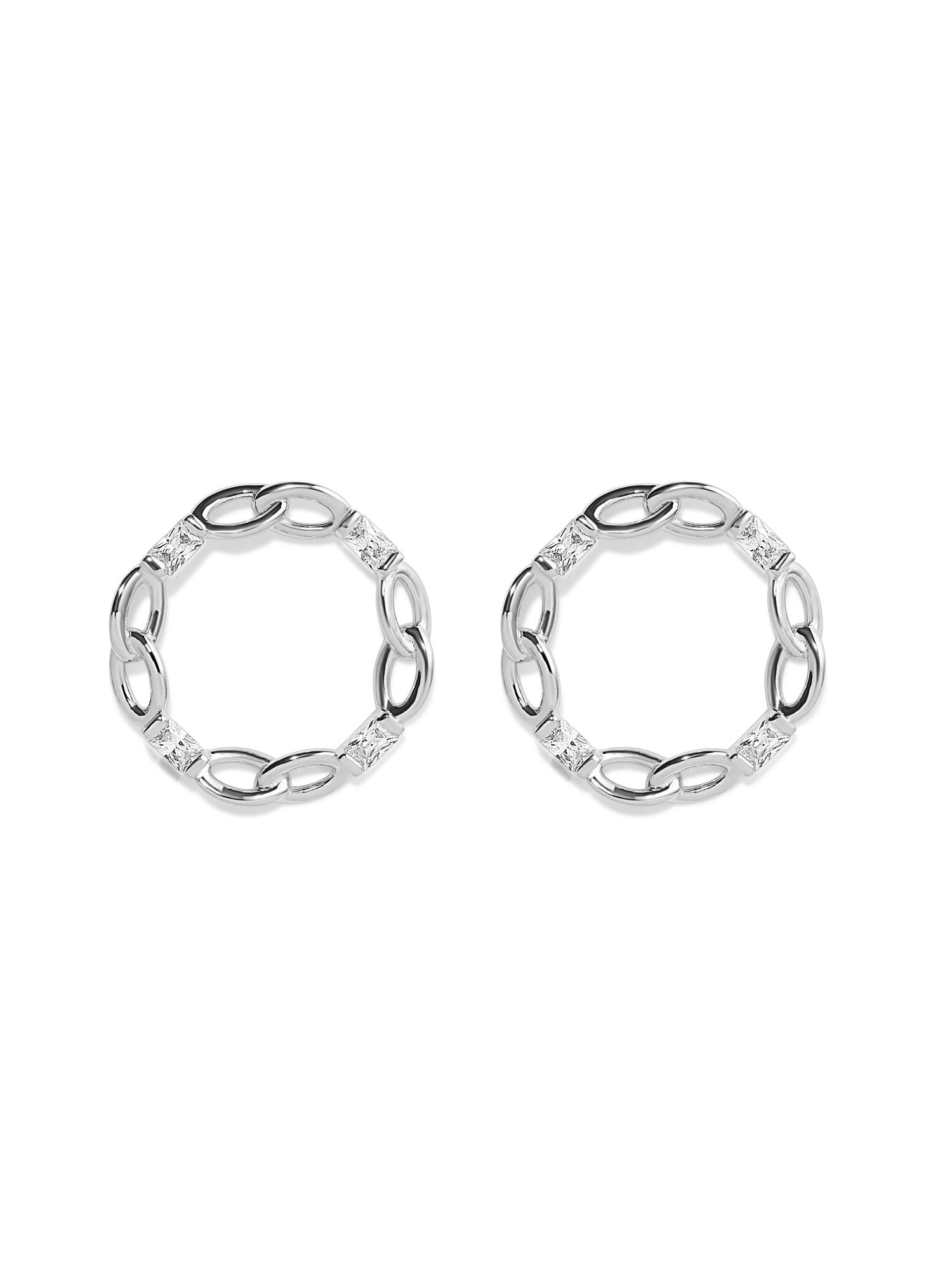 Baguette Kreis weißes Rhodium an silbernen Ohrringen w. Zirkonia