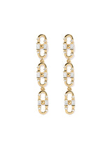 Baguette Paper Clip Gold Plated Earrings w. Zirconia