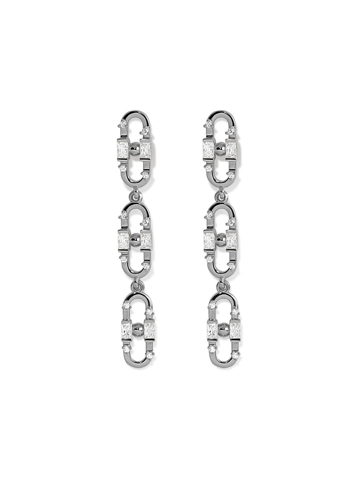 Baguette Paper Clip Black Ruthenium on Silver Earrings w. Zirconia