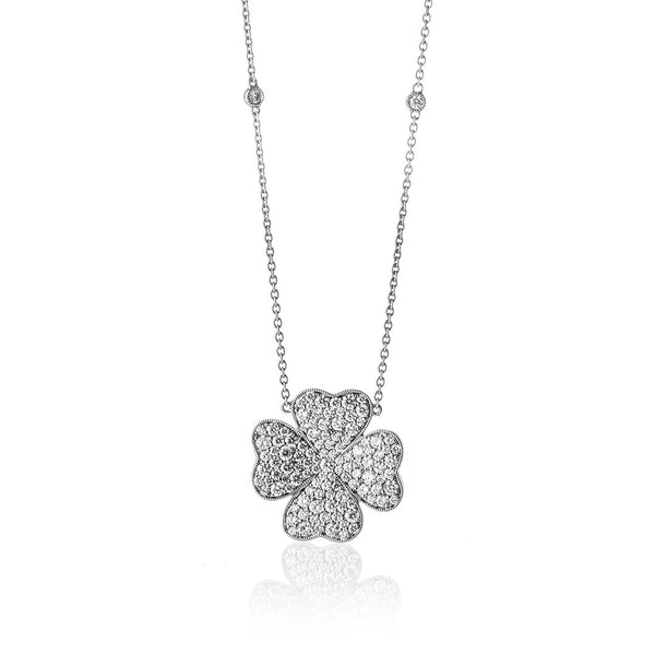 Clover 18K Gold, Rosegold or Whitegold Ring Large Necklace w. Diamonds