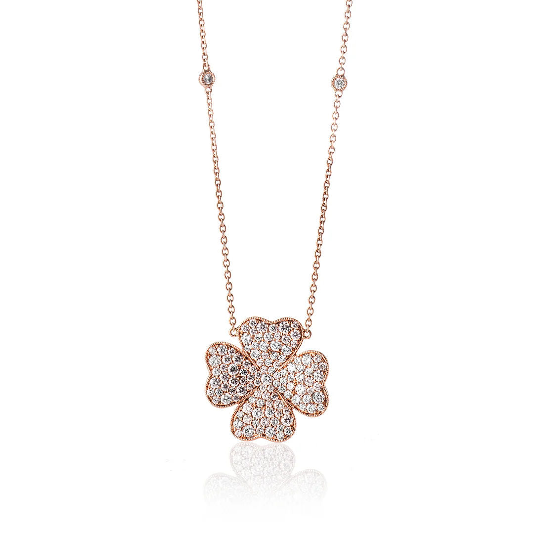 Clover 18K Gold, Rosegold or Whitegold Large Necklace w. Diamonds